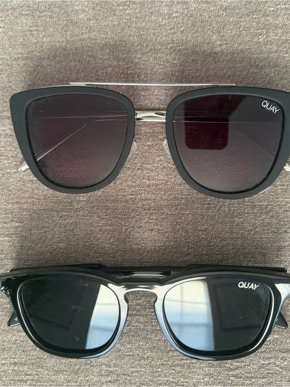 QUAY Australia Sunglasses Set Black Silver French Kiss & Jackpot Polarized Case